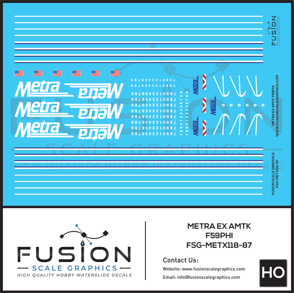 HO Scale Metra EX Amtk EMD F59PHI Decal Set