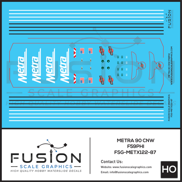 HO Scale Metra CNW F59PHI Heritage Unit 90 Locomotive Decal Set