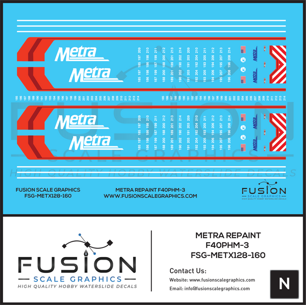 Metra N Scale Repaint F40PHM-3 Locomotives Decal Set