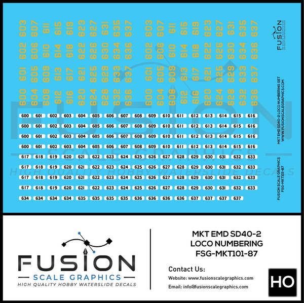 HO Scale MKT EMD SD40-2 Locomotive Numbering Decal Set