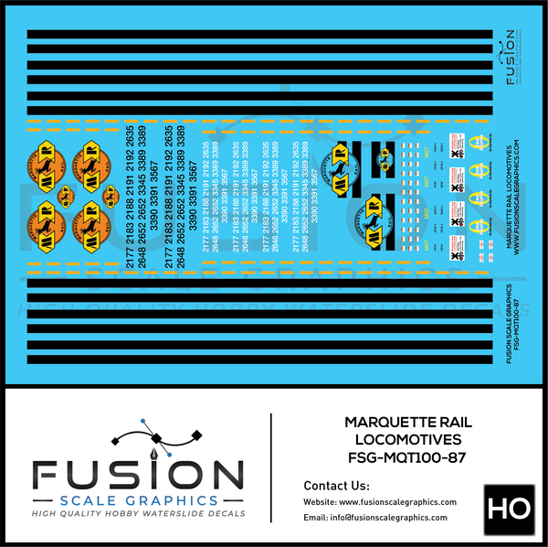 HO Scale Marquette Rail Locomotives Decal Set