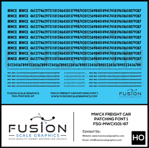 HO Scale MWCX Freight Car Patching Decal Set Font 1