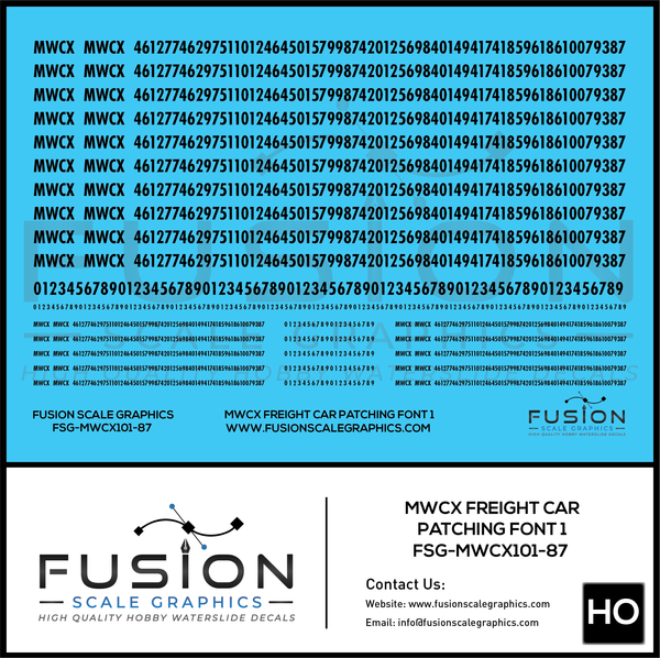 HO Scale MWCX Freight Car Patching Decal Set Font 1