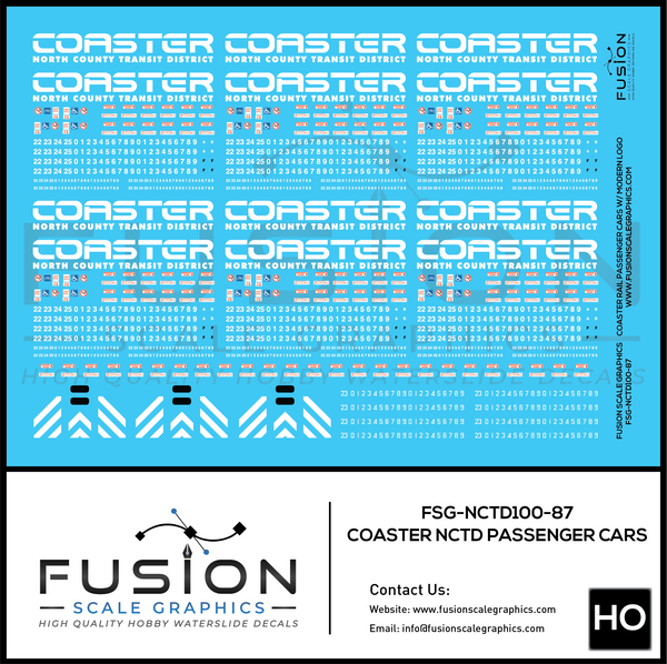 HO Scale Coaster Rail NCTD Modern Passenger Car Decals