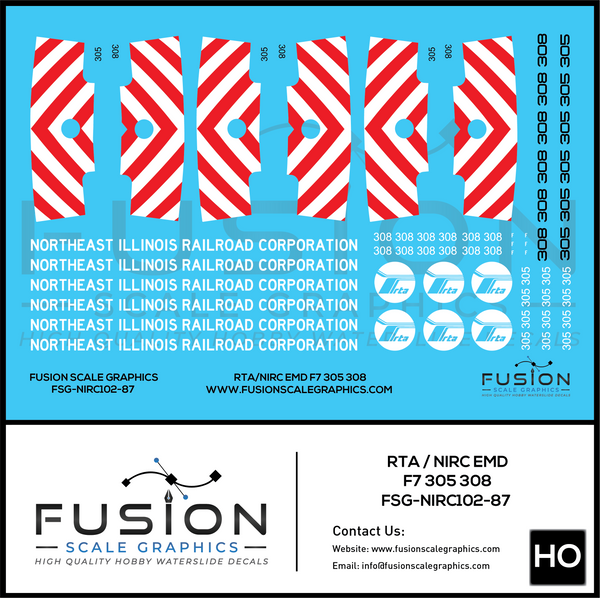 HO Scale RTA NIRC EMD F7 305 308 Locomotive Decal Set