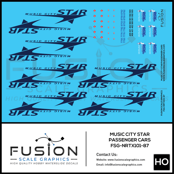 HO Scale Music City Star Pullman Passenger Cars Decal Set