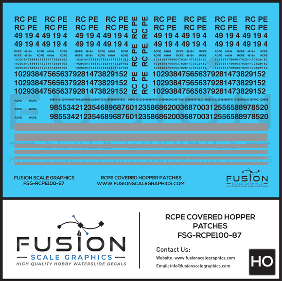 HO Scale RCPE Covered Hopper Patch Decal Set