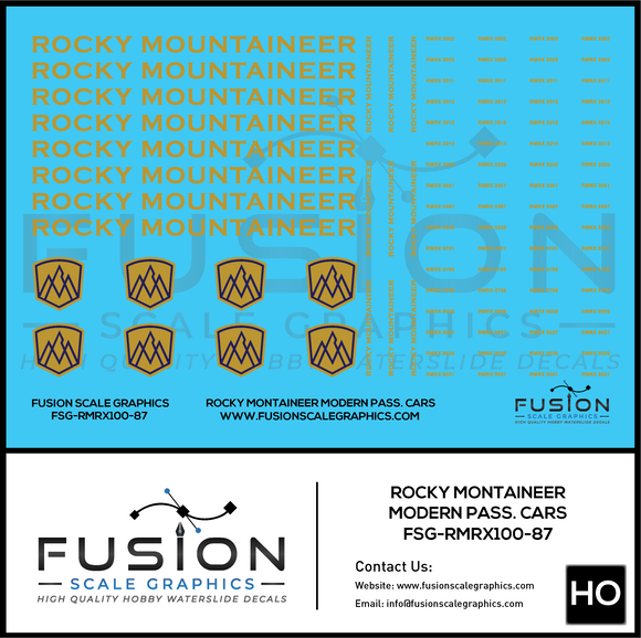 HO Scale Rocky Mountaineer Modern Passenger Cars Decal Set