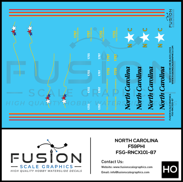 HO Scale North Carolina EMD F59PHI Locomotive Decal Set