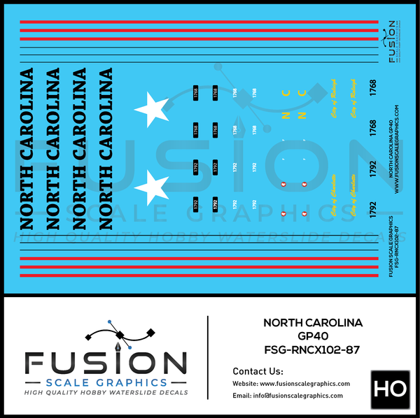 HO Scale North Carolina EMD GP40 Locomotive Decal Set