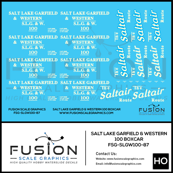 HO Scale Salt Lake Garfield & Western Railway Boxcar 100 Decal Set