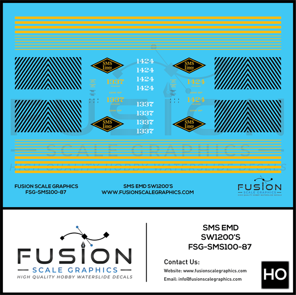 HO Scale SMS Lines EMD SW1200 Locomotives Decal Set