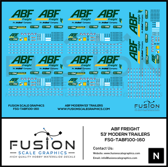 N Scale ABF Freight Modern 53' Truck Trailers Decal Set