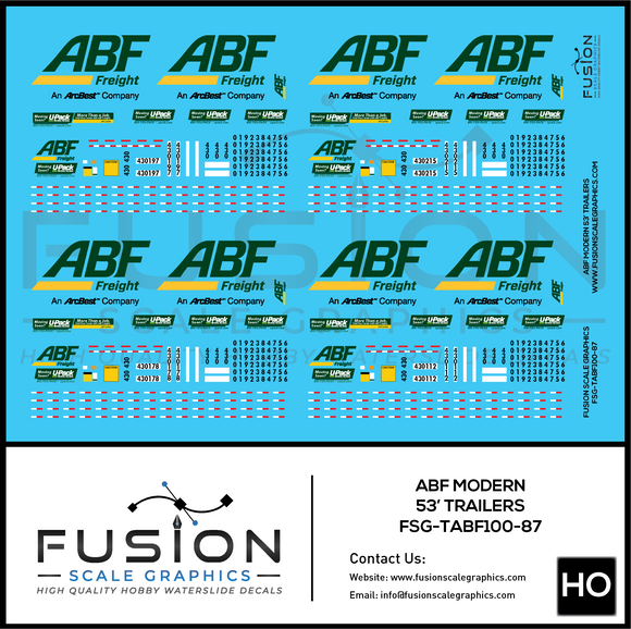 HO Scale ABF Freight Modern 53' Truck Trailers Decal Set