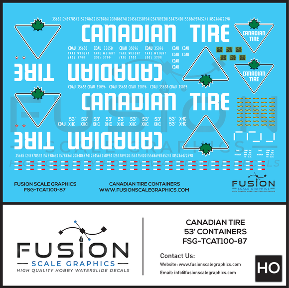 HO Scale Canadian Tire 53' Container Decal Set