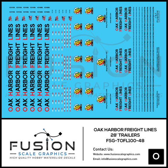 O Scale Oak Harbor Freight Lines 28' Trailers Decal Set