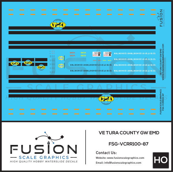 HO Scale Ventura County GW Railroad EMD Locomotives Decal Set