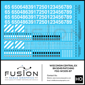 HO Scale Wisconsin Central Ex BN EMD SD45 Locomotive Patching Decal Set