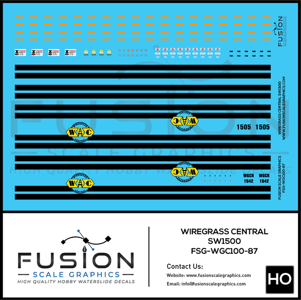 HO Scale Wiregrass Central EMD SW1500 Locomotives Decal Set