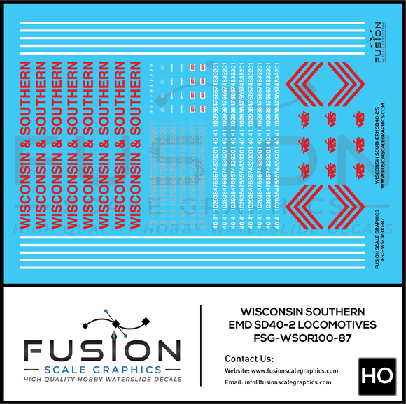 HO Scale Wisconsin & Southern EMD SD40-2 Locomotives Decal Set