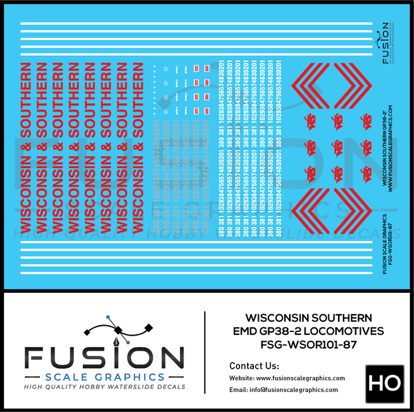 HO Scale Wisconsin & Southern EMD GP38-2 Locomotives Decal Set