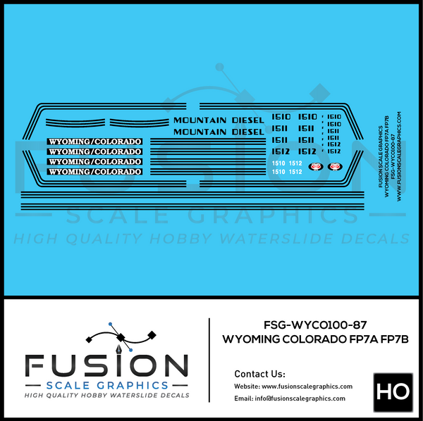 HO Scale Wyoming and Colorado EMD FP7A FP7B Locomotive Decal Set