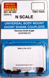 Micro-Trains N 00102003 (1015-1) Universal Body Mount Short Shank Couplers (2 Pair, Assembled)